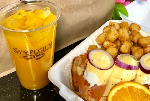 Breakfast Take Out Eggs Benedict Mango Juice Ontario Restaurant